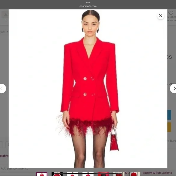 NBD Red Feather-Trim Blazer Dress – Size S (Runs Large) – NWTW - Picture 1 of 9